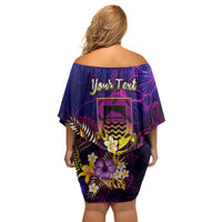 Tuvalu Family Matching Off Shoulder Short Dress and Hawaiian Shirt Whale Hibiscus Polynesian