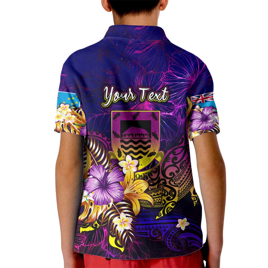Tuvalu Kid Polo Shirt Whale Hibiscus Polynesian