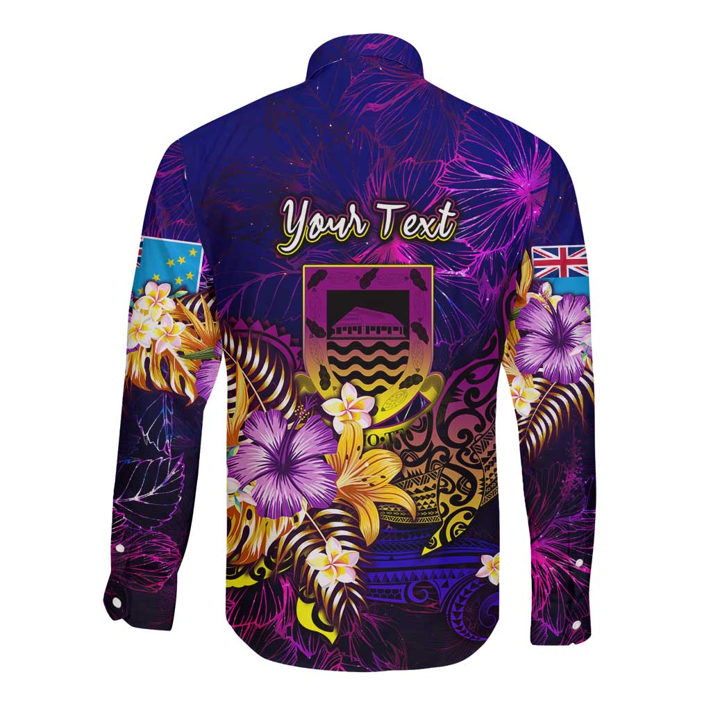 Tuvalu Long Sleeve Button Shirt Whale Hibiscus Polynesian