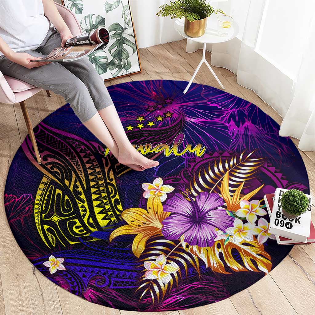 Tuvalu Round Carpet Whale Hibiscus Polynesian