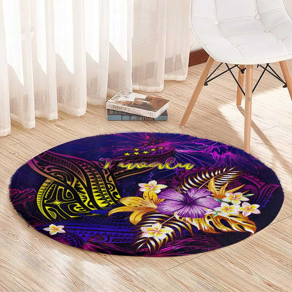 Tuvalu Round Carpet Whale Hibiscus Polynesian