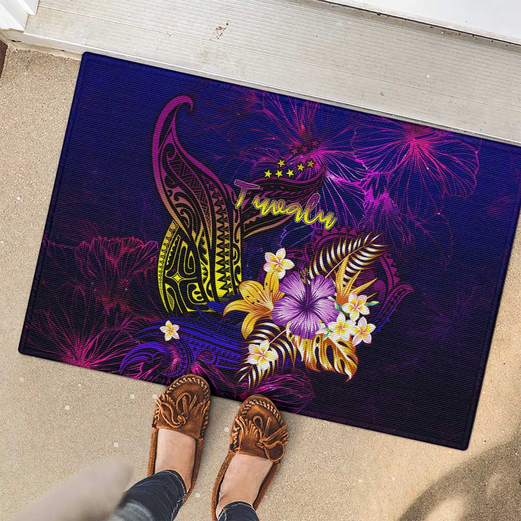 Tuvalu Rubber Doormat Whale Hibiscus Polynesian