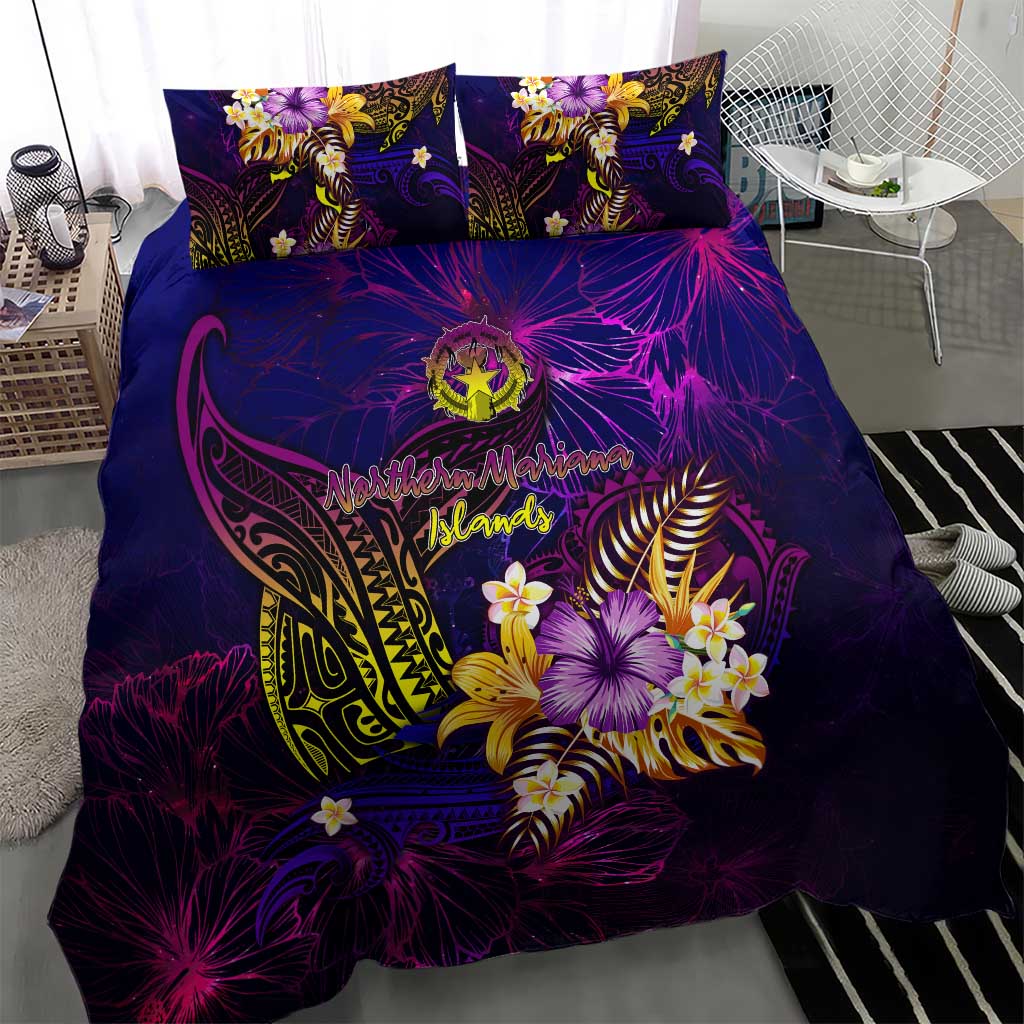 Northern Mariana Islands Bedding Set Whale Hibiscus Polynesian