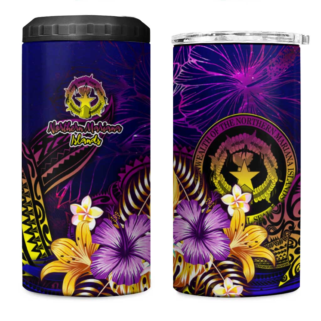 Northern Mariana Islands 4 in 1 Can Cooler Tumbler Whale Hibiscus Polynesian