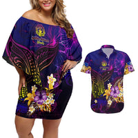 Northern Mariana Islands Couples Matching Off Shoulder Short Dress and Hawaiian Shirt Whale Hibiscus Polynesian