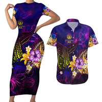 Northern Mariana Islands Couples Matching Short Sleeve Bodycon Dress and Hawaiian Shirt Whale Hibiscus Polynesian