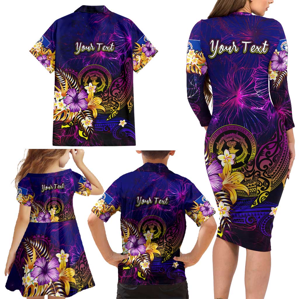 Northern Mariana Islands Family Matching Long Sleeve Bodycon Dress and Hawaiian Shirt Whale Hibiscus Polynesian
