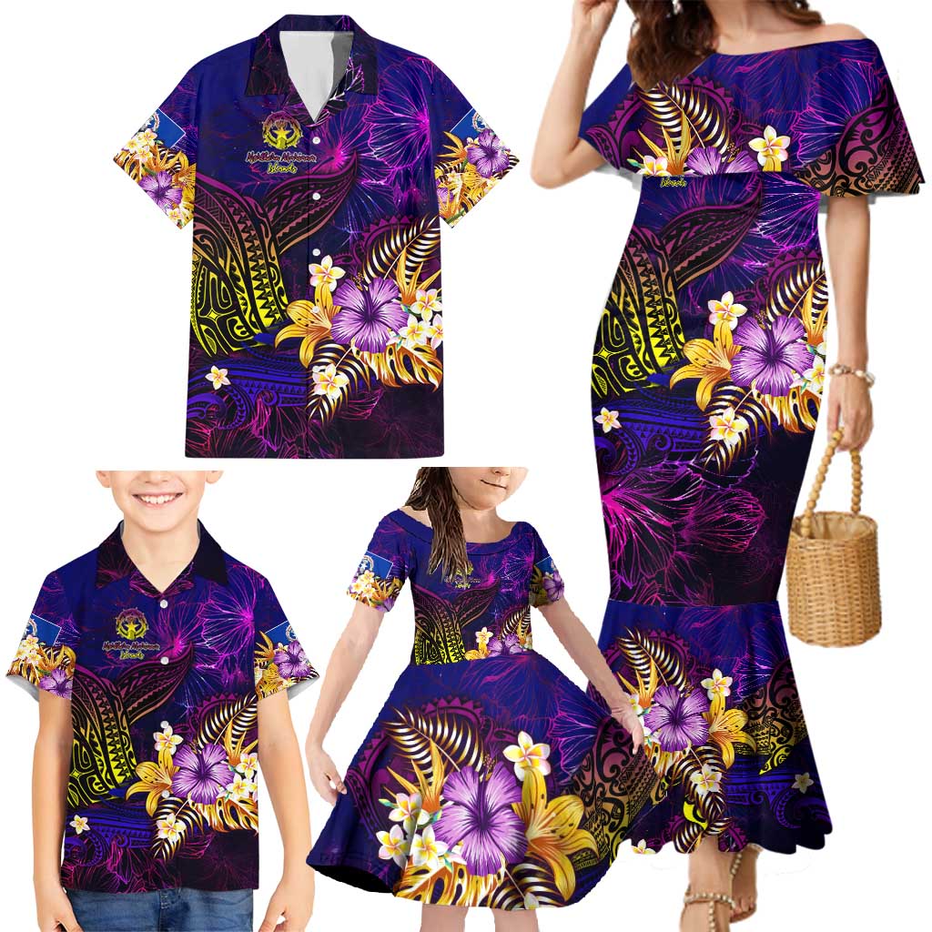 Northern Mariana Islands Family Matching Mermaid Dress and Hawaiian Shirt Whale Hibiscus Polynesian
