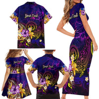 Northern Mariana Islands Family Matching Short Sleeve Bodycon Dress and Hawaiian Shirt Whale Hibiscus Polynesian