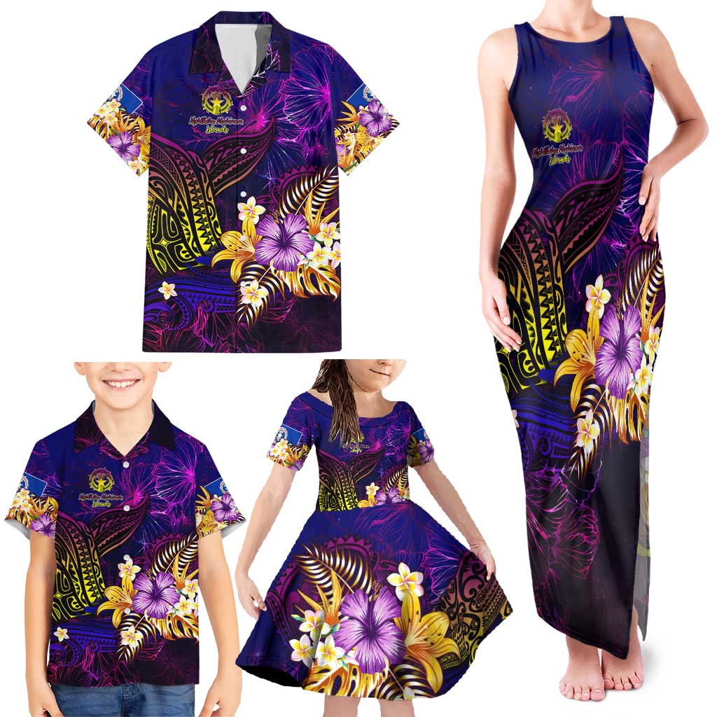 Northern Mariana Islands Family Matching Tank Maxi Dress and Hawaiian Shirt Whale Hibiscus Polynesian