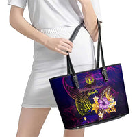 Northern Mariana Islands Leather Tote Bag Whale Hibiscus Polynesian