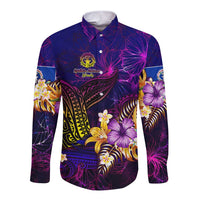 Northern Mariana Islands Long Sleeve Button Shirt Whale Hibiscus Polynesian