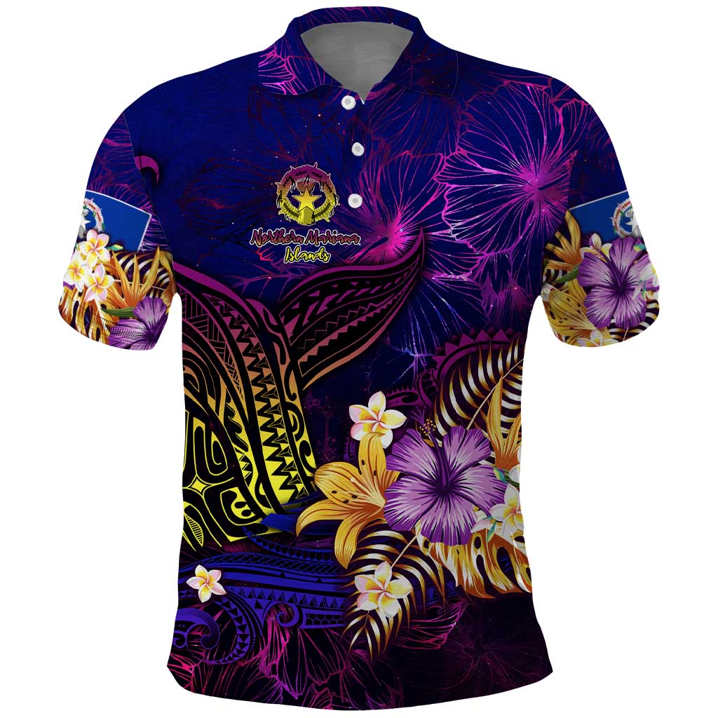 Northern Mariana Islands Polo Shirt Whale Hibiscus Polynesian