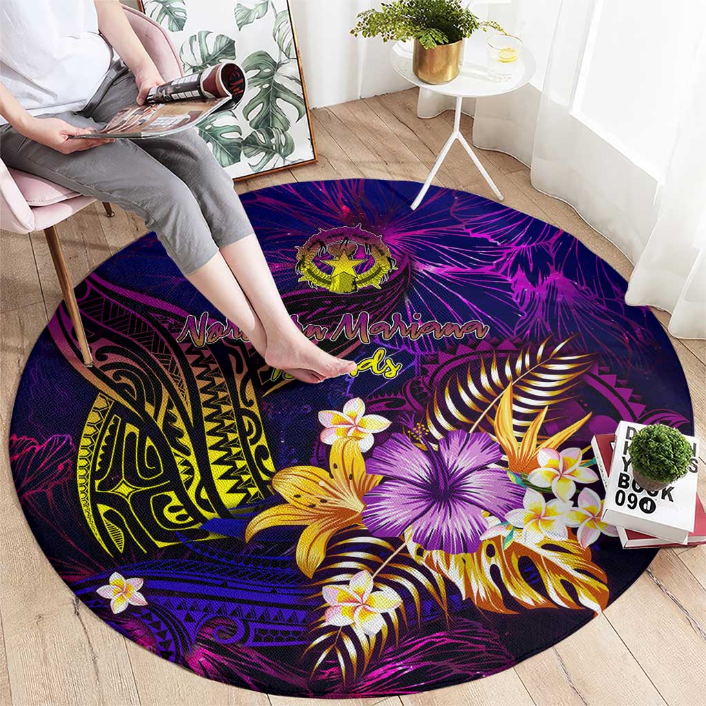 Northern Mariana Islands Round Carpet Whale Hibiscus Polynesian