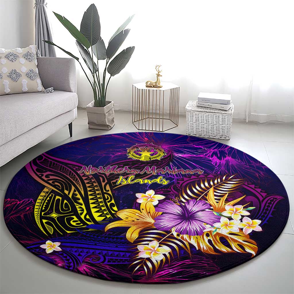 Northern Mariana Islands Round Carpet Whale Hibiscus Polynesian