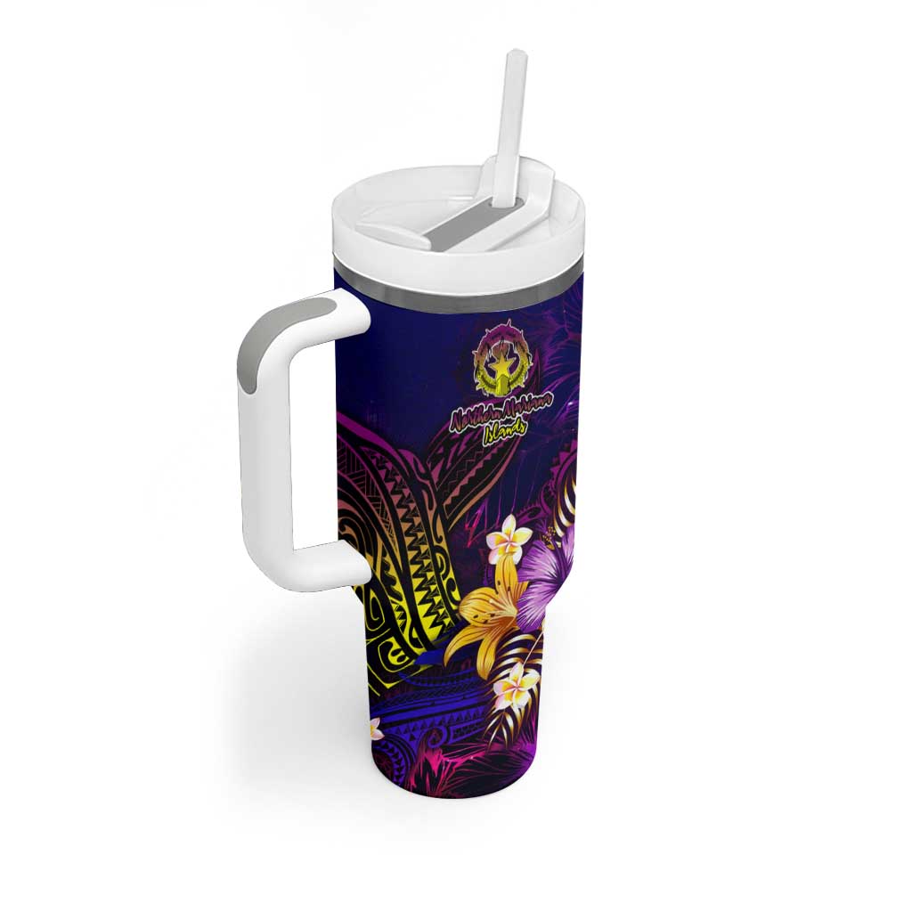 Northern Mariana Islands Tumbler With Handle Whale Hibiscus Polynesian