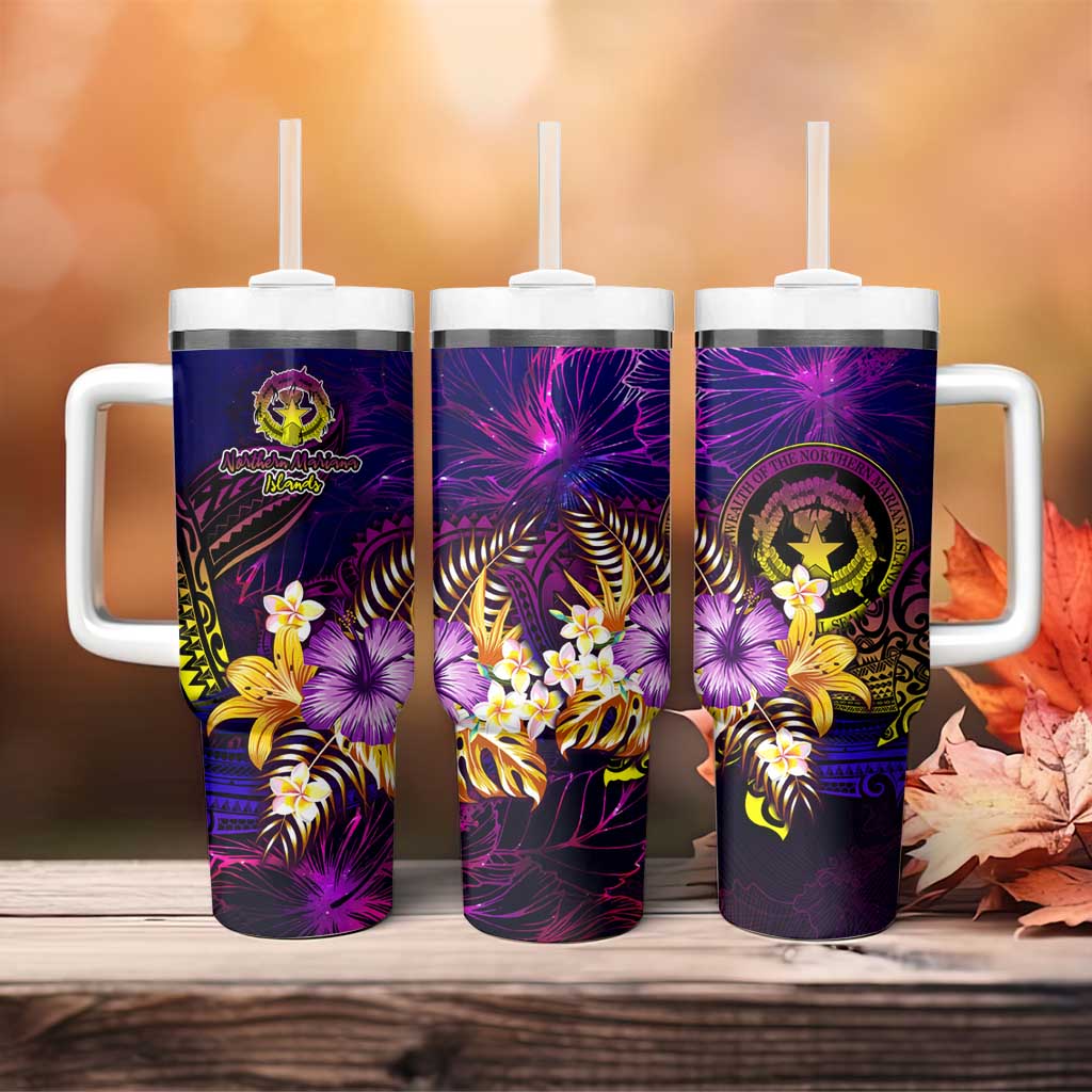 Northern Mariana Islands Tumbler With Handle Whale Hibiscus Polynesian