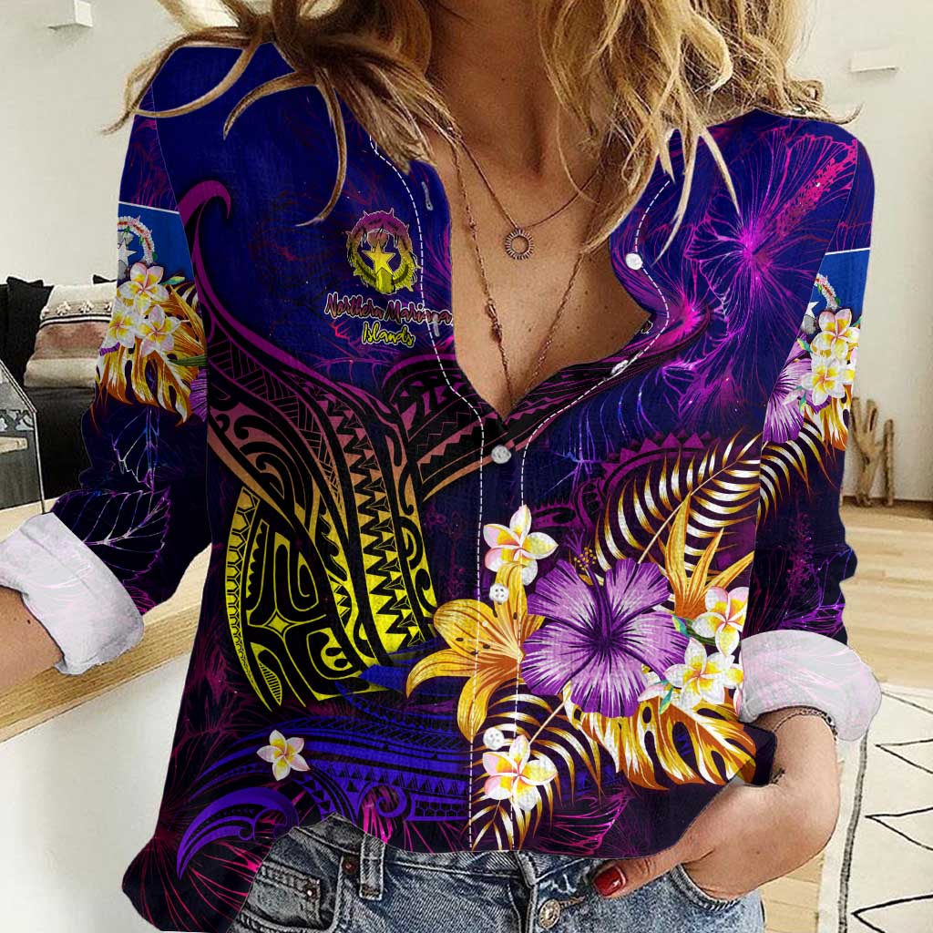 Northern Mariana Islands Women Casual Shirt Whale Hibiscus Polynesian