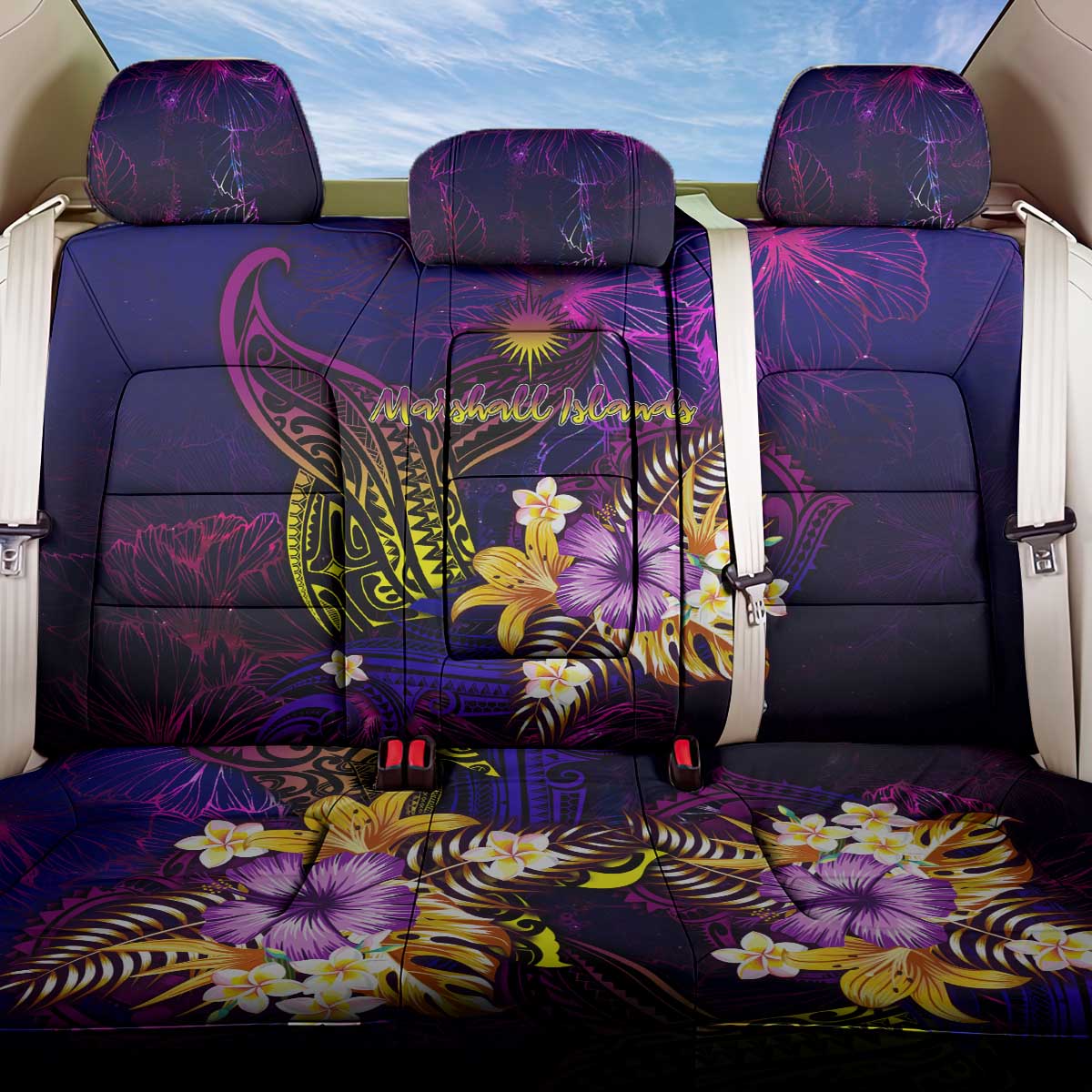 Marshall Islands Back Car Seat Cover Whale Hibiscus Polynesian