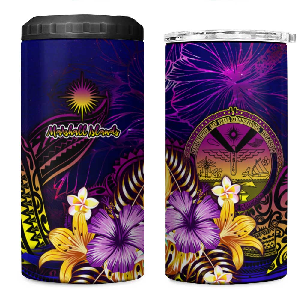 Marshall Islands 4 in 1 Can Cooler Tumbler Whale Hibiscus Polynesian