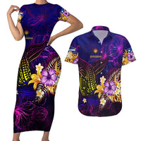 Marshall Islands Couples Matching Short Sleeve Bodycon Dress and Hawaiian Shirt Whale Hibiscus Polynesian