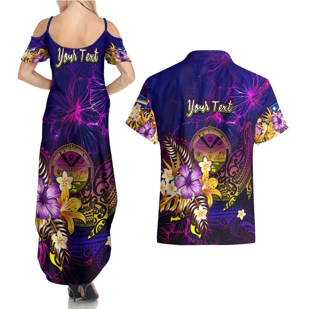 Marshall Islands Couples Matching Summer Maxi Dress and Hawaiian Shirt Whale Hibiscus Polynesian