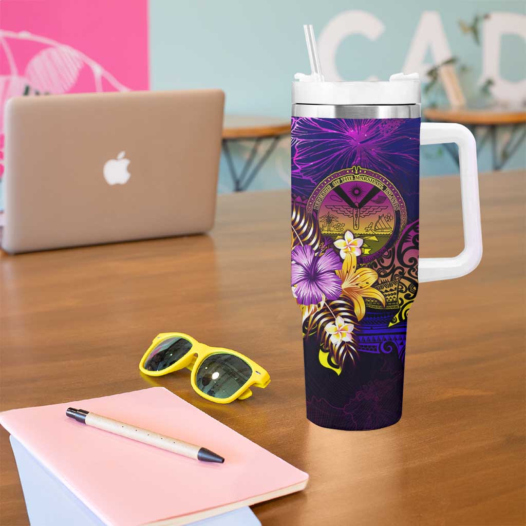 Marshall Islands Tumbler With Handle Whale Hibiscus Polynesian