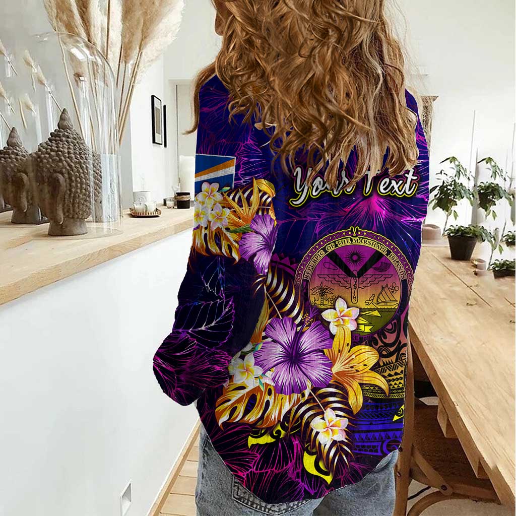 Marshall Islands Women Casual Shirt Whale Hibiscus Polynesian