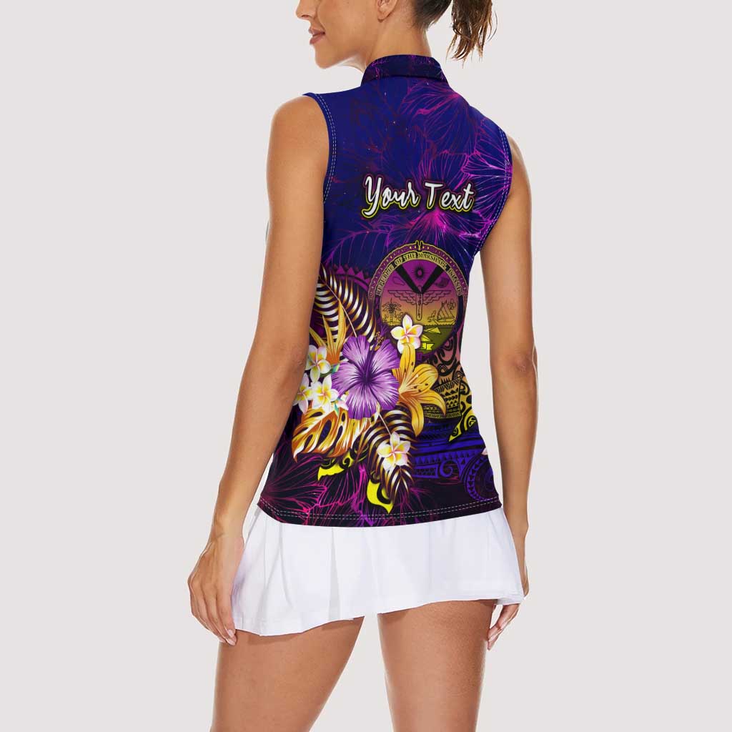 Marshall Islands Women Sleeveless Polo Shirt Whale Hibiscus Polynesian
