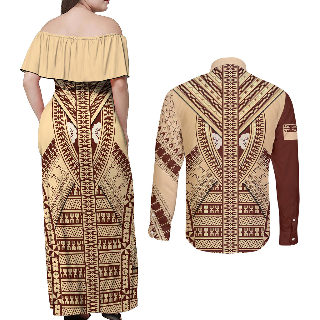 fiji-bula-couples-matching-off-shoulder-maxi-dress-and-long-sleeve-button-shirts-tapa-pattern-design