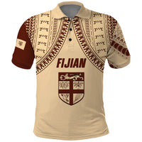 Fiji Bula Polo Shirt Tapa Pattern Design DT02 Beige - Polynesian Pride