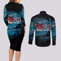 Fiji Rugby Couples Matching Long Sleeve Bodycon Dress and Long Sleeve Button Shirts Bring The Heat DT02 - Polynesian Pride