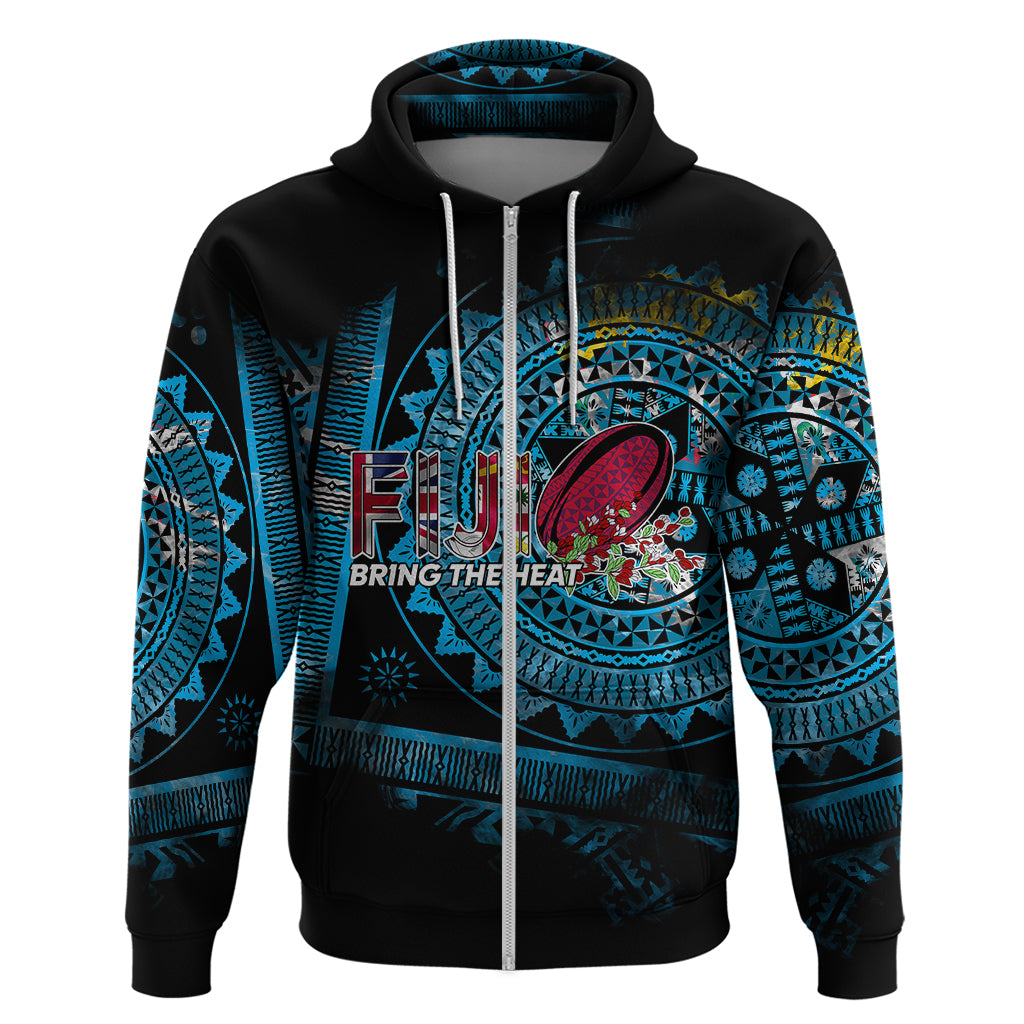 Fiji Rugby Hoodie Bring The Heat DT02 Zip Hoodie Blue - Polynesian Pride