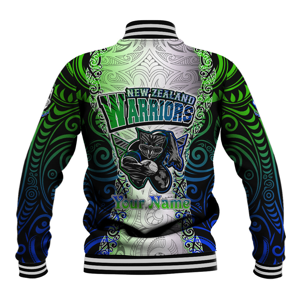 Personalised New Zealand Warriors Baseball Jacket Maori Silver Fern Green DT02 - Polynesian Pride