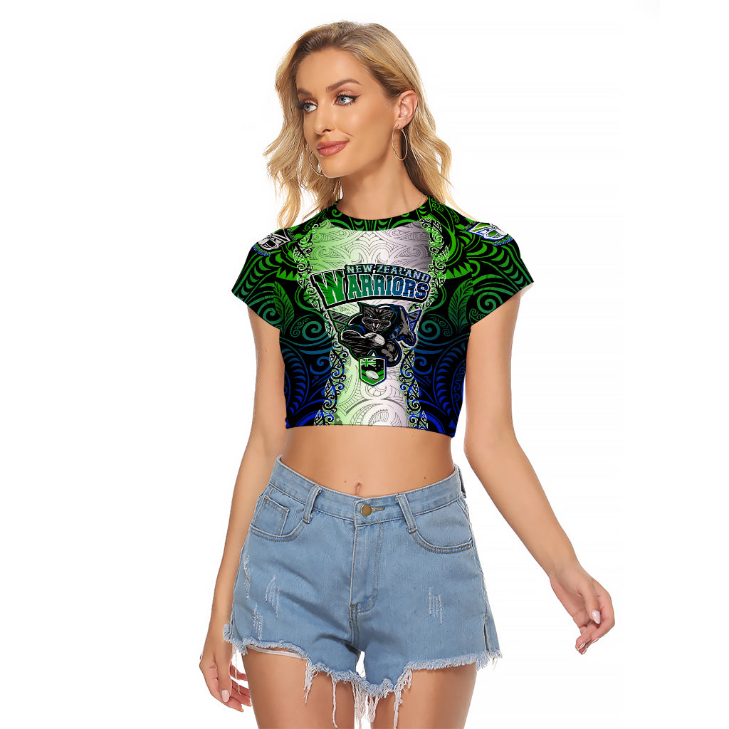 Personalised New Zealand Warriors Raglan Cropped T Shirt Maori Silver Fern Green DT02 Female Green - Polynesian Pride