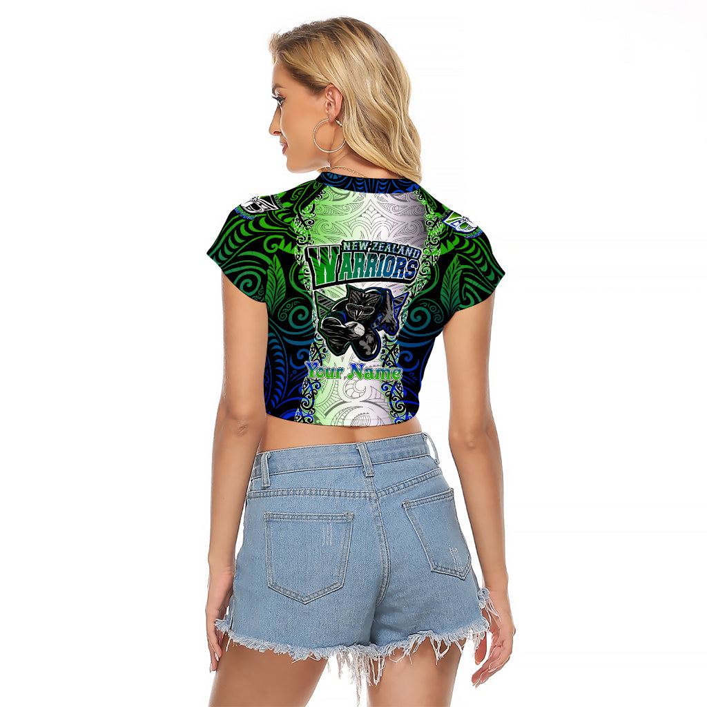Personalised New Zealand Warriors Raglan Cropped T Shirt Maori Silver Fern Green DT02 - Polynesian Pride