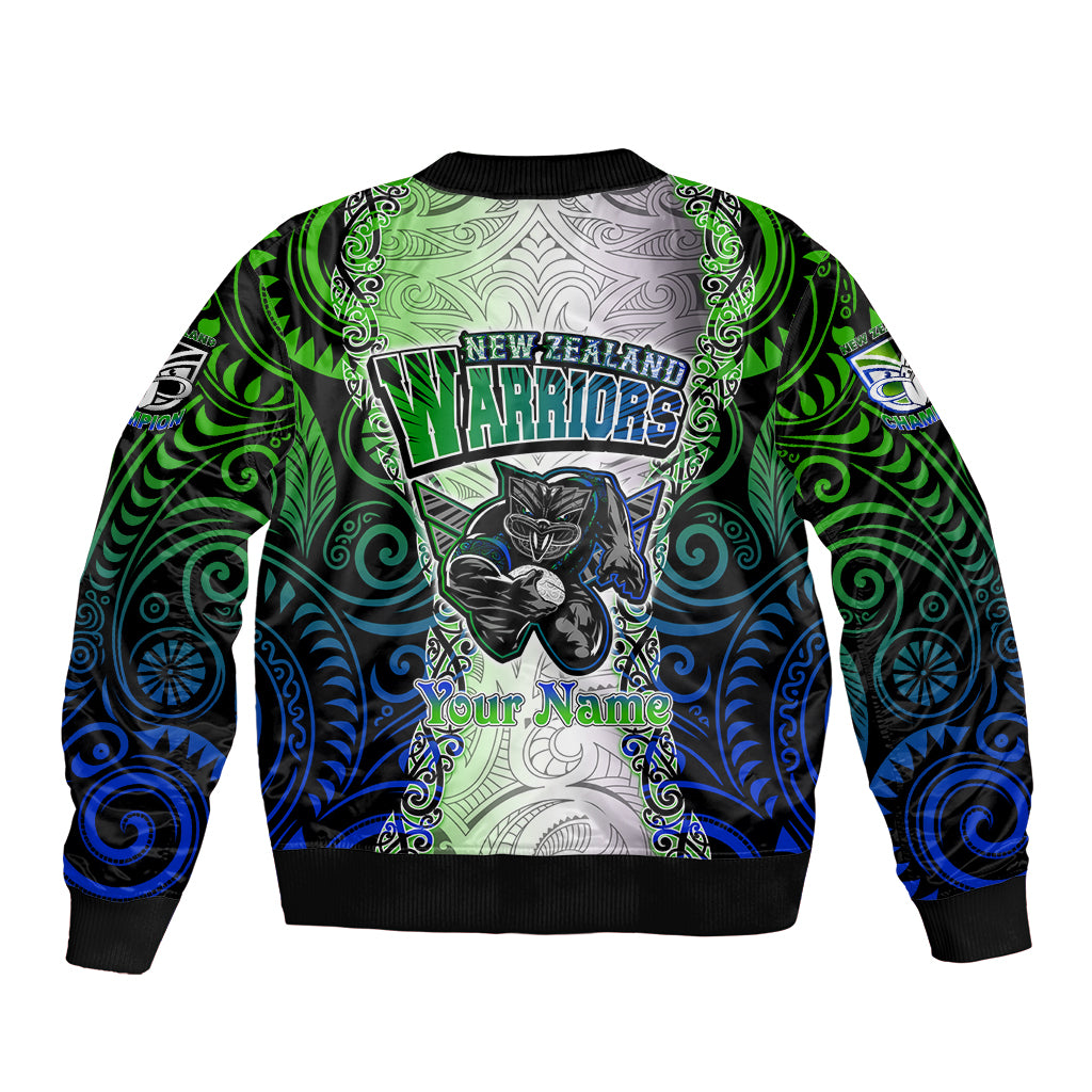 Personalised New Zealand Warriors Sleeve Zip Bomber Jacket Maori Silver Fern Green DT02 - Polynesian Pride