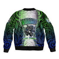 Personalised New Zealand Warriors Sleeve Zip Bomber Jacket Maori Silver Fern Green DT02 - Polynesian Pride