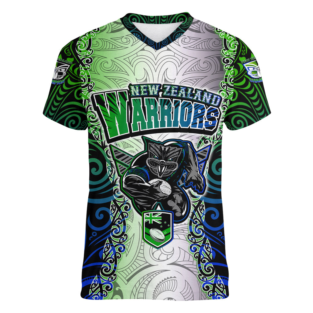 Personalised New Zealand Warriors Women V Neck T Shirt Maori Silver Fern Green DT02 Female Green - Polynesian Pride