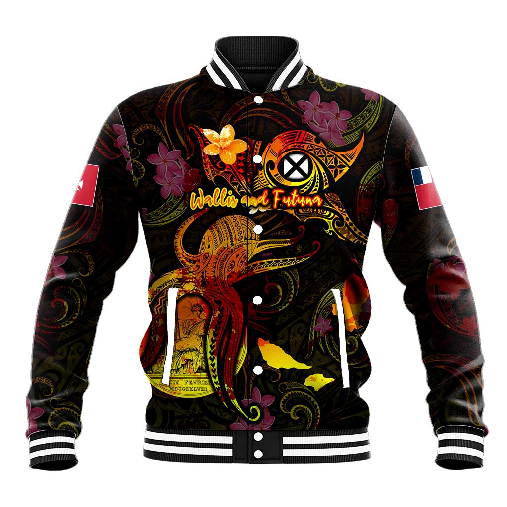 Wallis and Futuna Baseball Jacket Octopus Plumeria Polynesian Tattoo