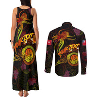 Wallis and Futuna Couples Matching Tank Maxi Dress and Long Sleeve Button Shirt Octopus Plumeria Polynesian Tattoo