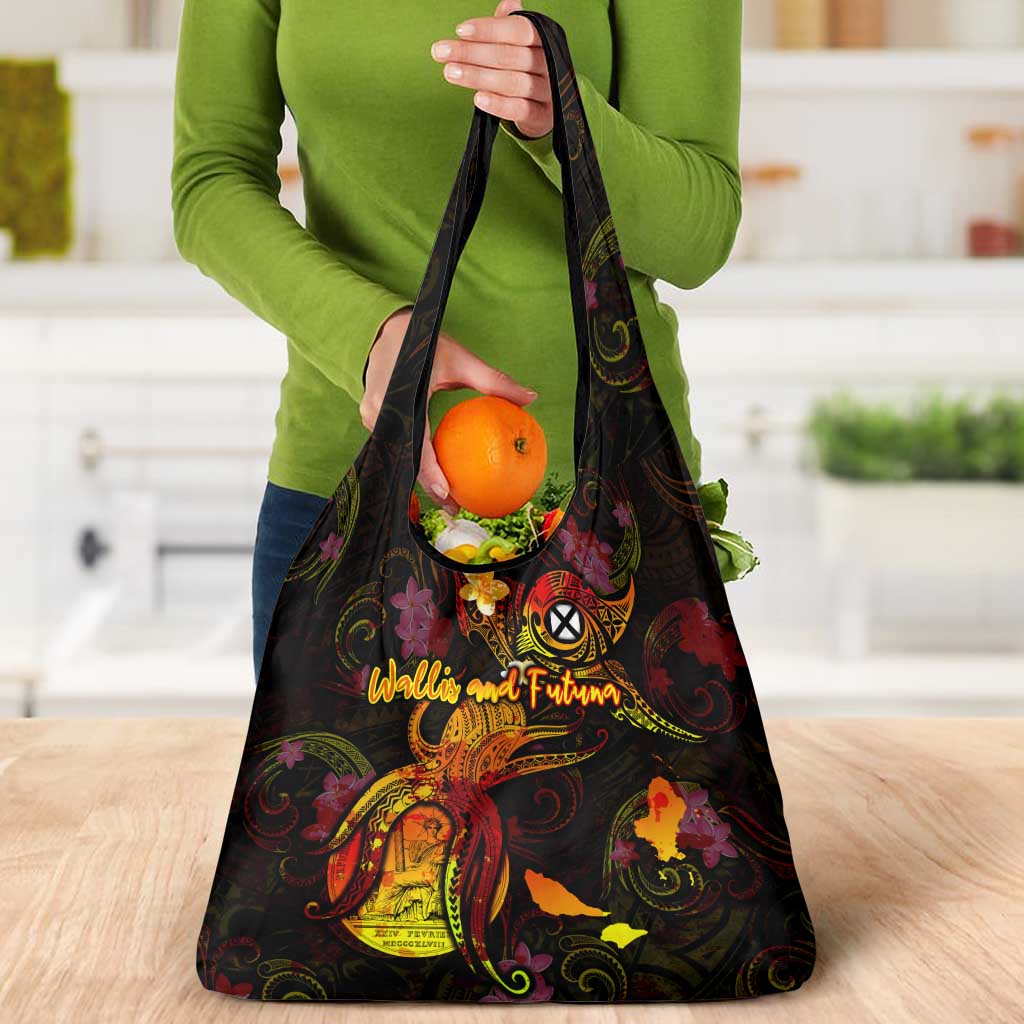 Wallis and Futuna Grocery Bag Octopus Plumeria Polynesian Tattoo