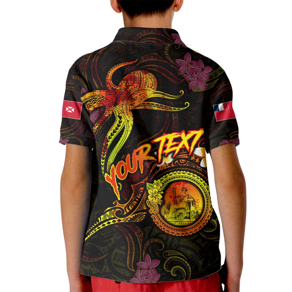 Wallis and Futuna Kid Polo Shirt Octopus Plumeria Polynesian Tattoo