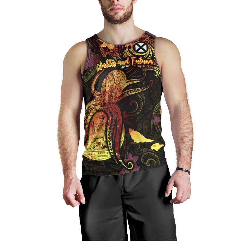 Wallis and Futuna Men Tank Top Octopus Plumeria Polynesian Tattoo