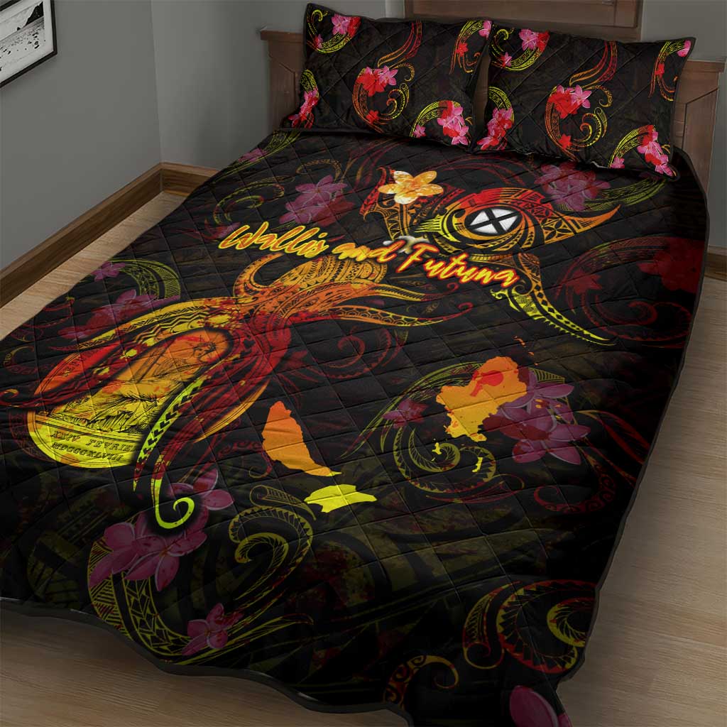 Wallis and Futuna Quilt Bed Set Octopus Plumeria Polynesian Tattoo