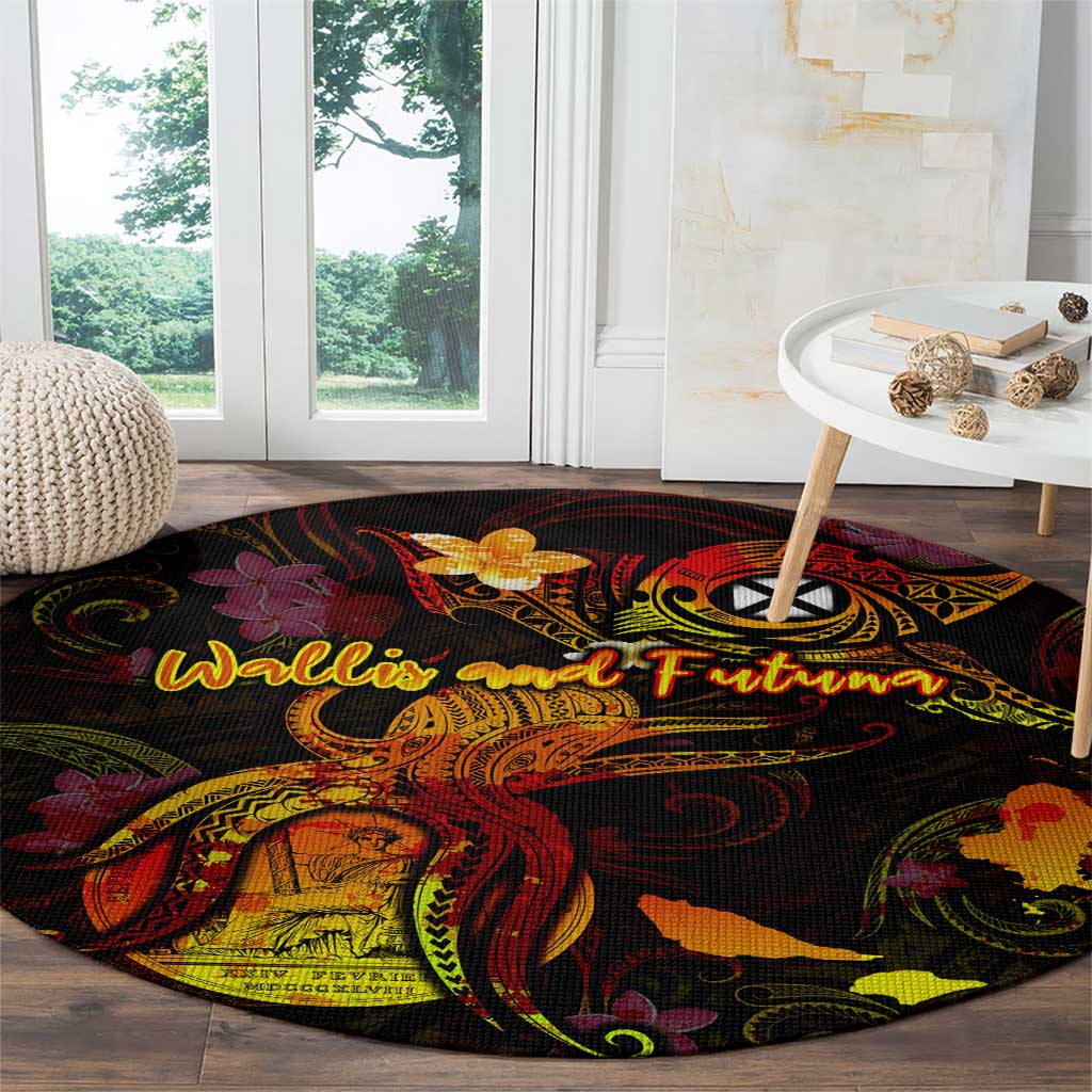 Wallis and Futuna Round Carpet Octopus Plumeria Polynesian Tattoo