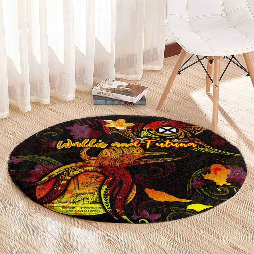 Wallis and Futuna Round Carpet Octopus Plumeria Polynesian Tattoo