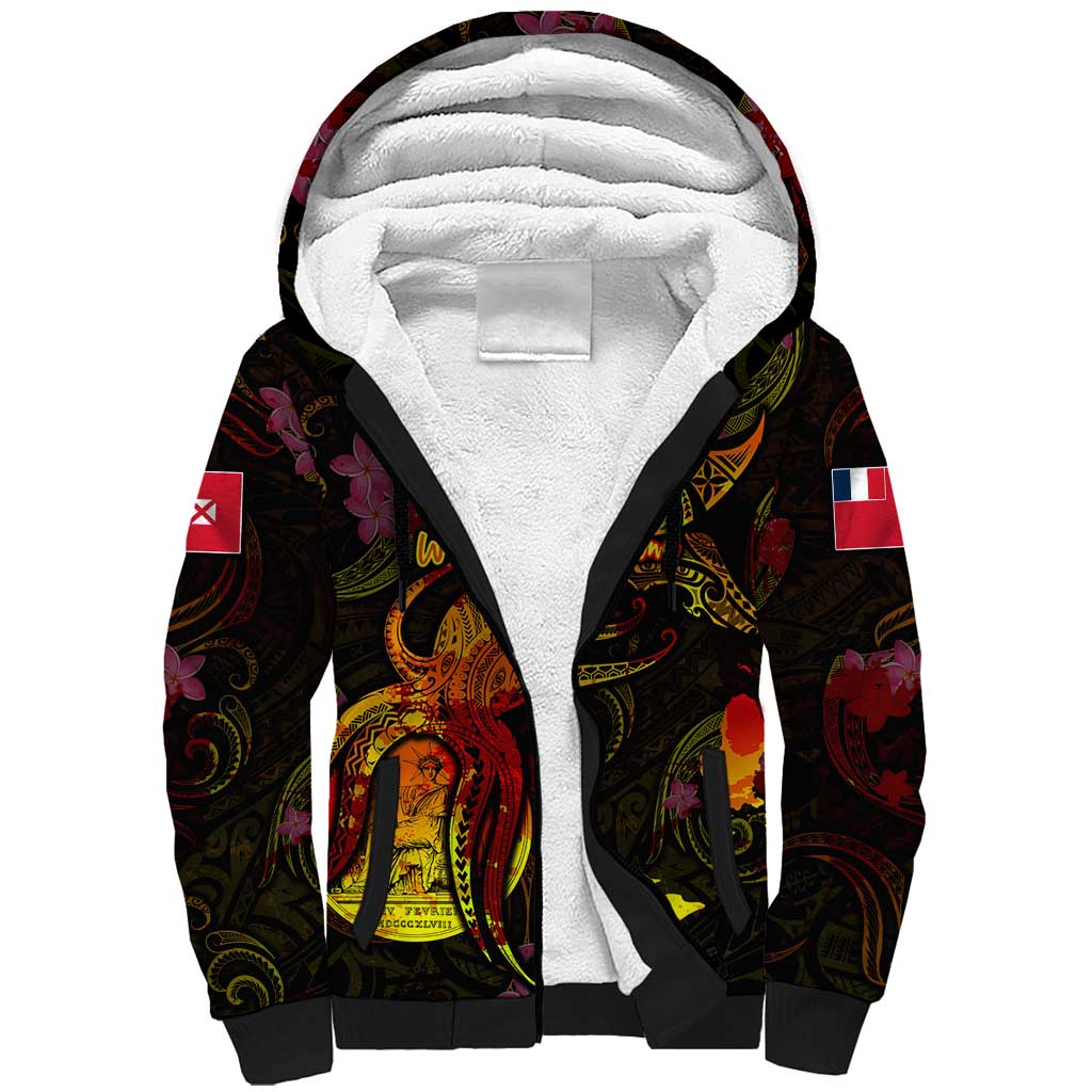 Wallis and Futuna Sherpa Hoodie Octopus Plumeria Polynesian Tattoo