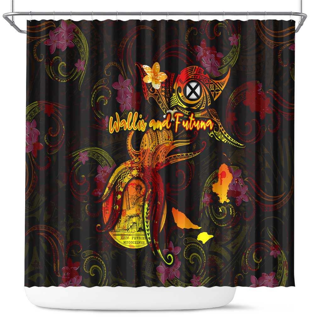 Wallis and Futuna Shower Curtain Octopus Plumeria Polynesian Tattoo