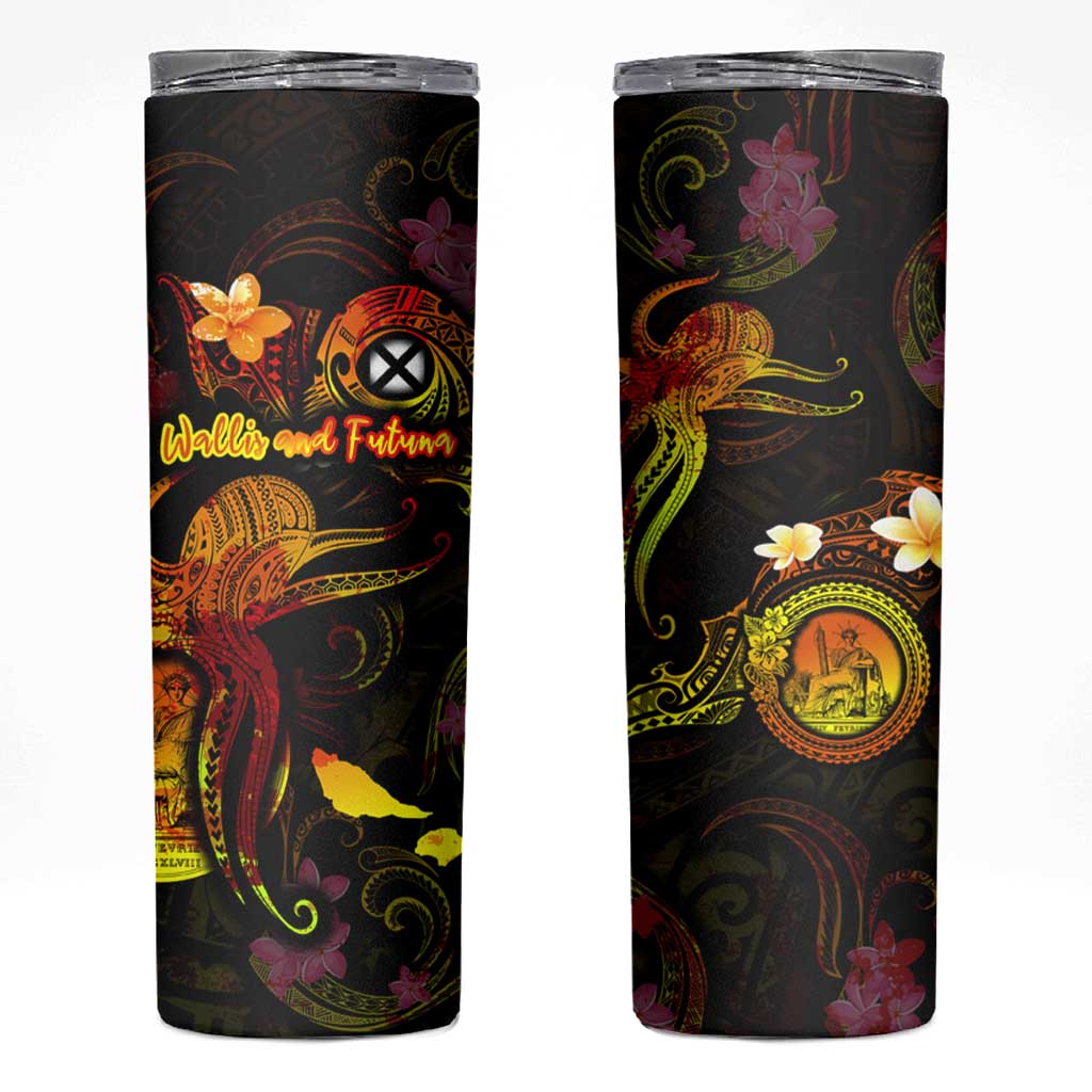 Wallis and Futuna Skinny Tumbler Octopus Plumeria Polynesian Tattoo